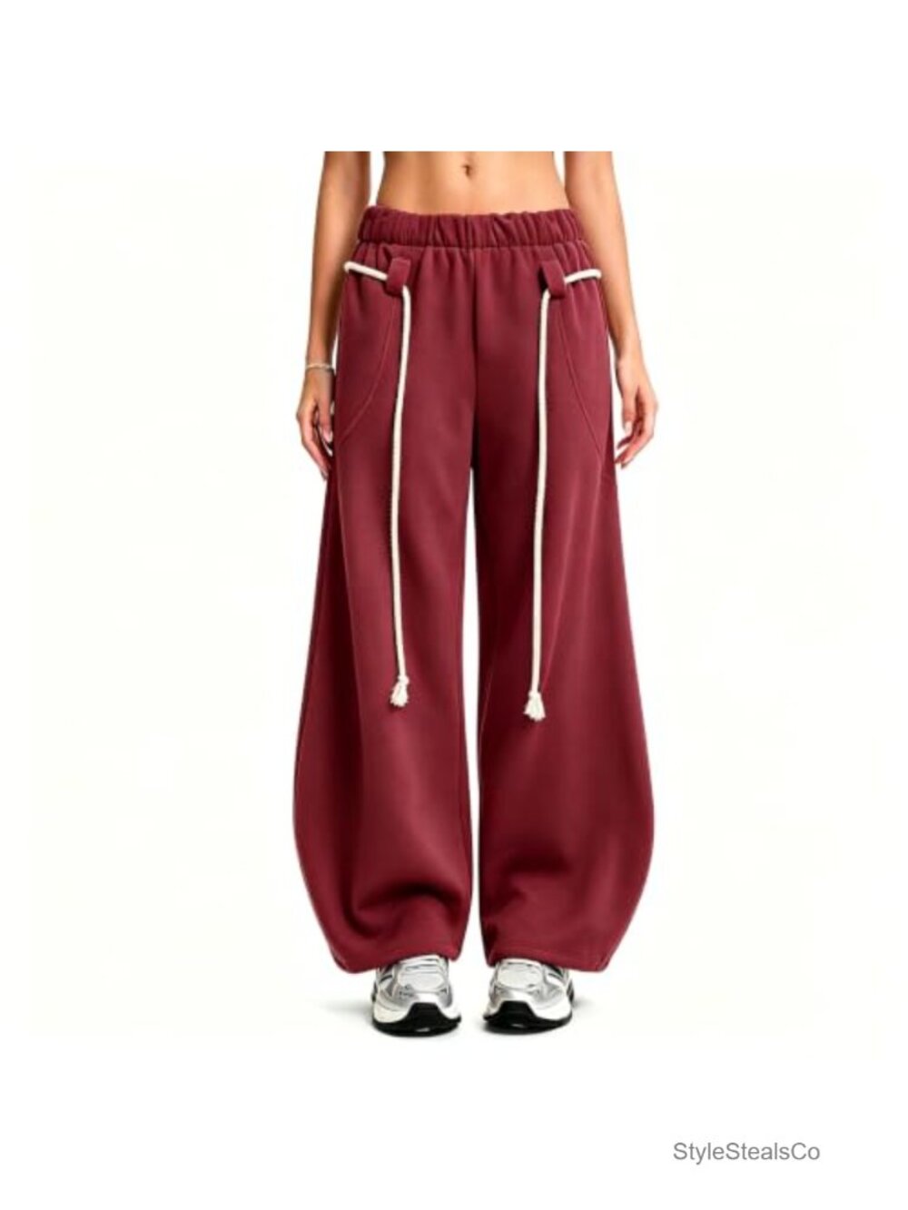 Women's Fleece Lined Straight Wide Leg Sweatpants with Pockets, Drawstring Waist